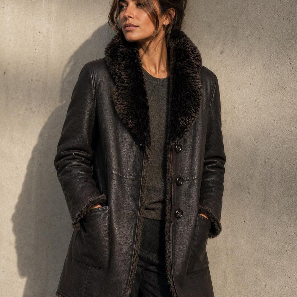 Gerry Weber Edition Faux Shearling Coat Dark Brown- Size US 8